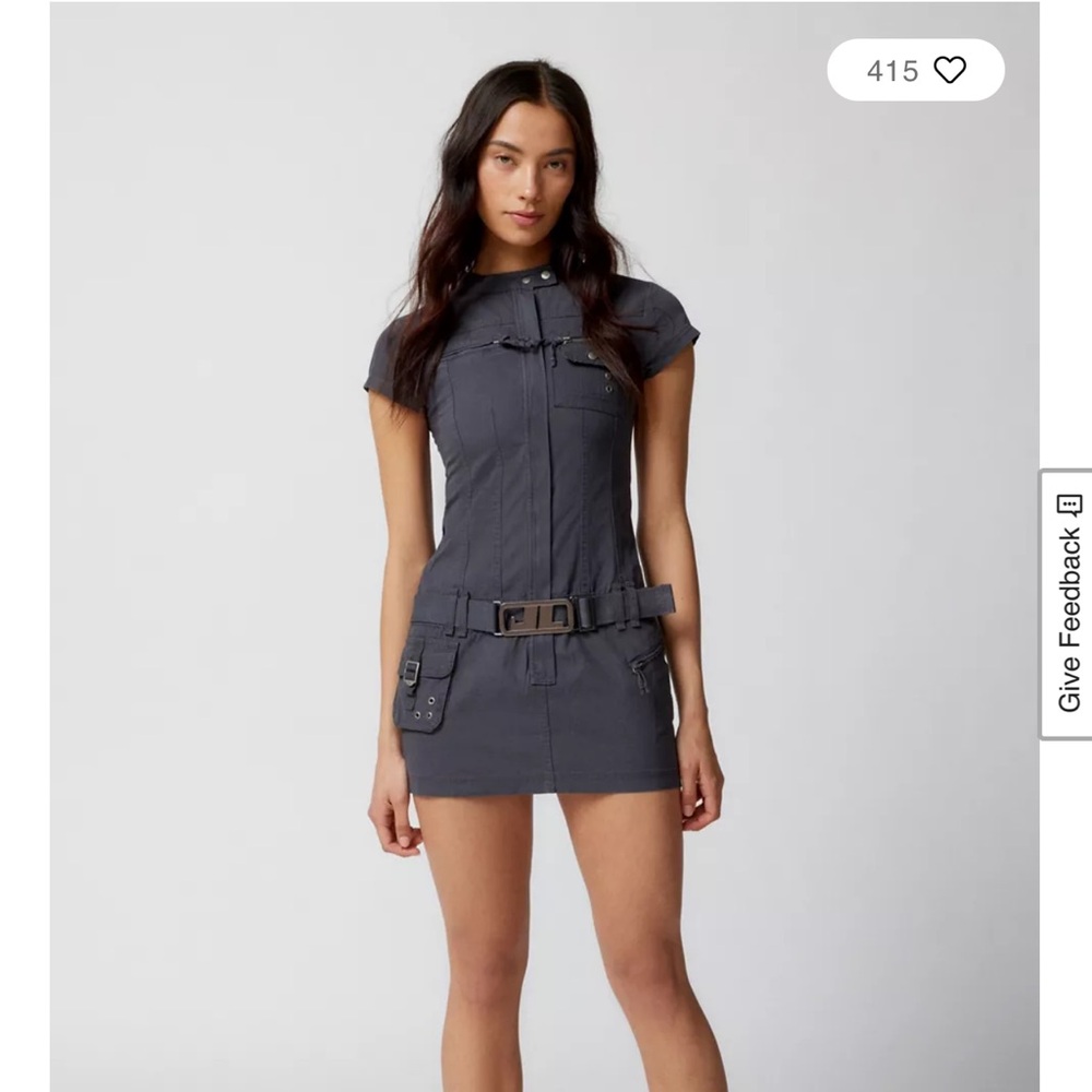 Jaded London Vintage Grey Cargo Mini Dress With Belt Detail - Picture 2 of 5